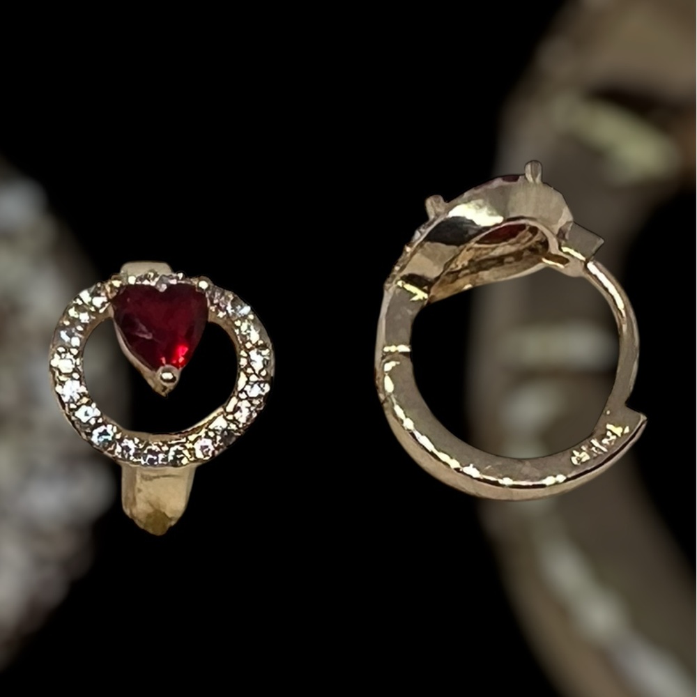 Gold Heart-Shaped Red Gemstone Earrings